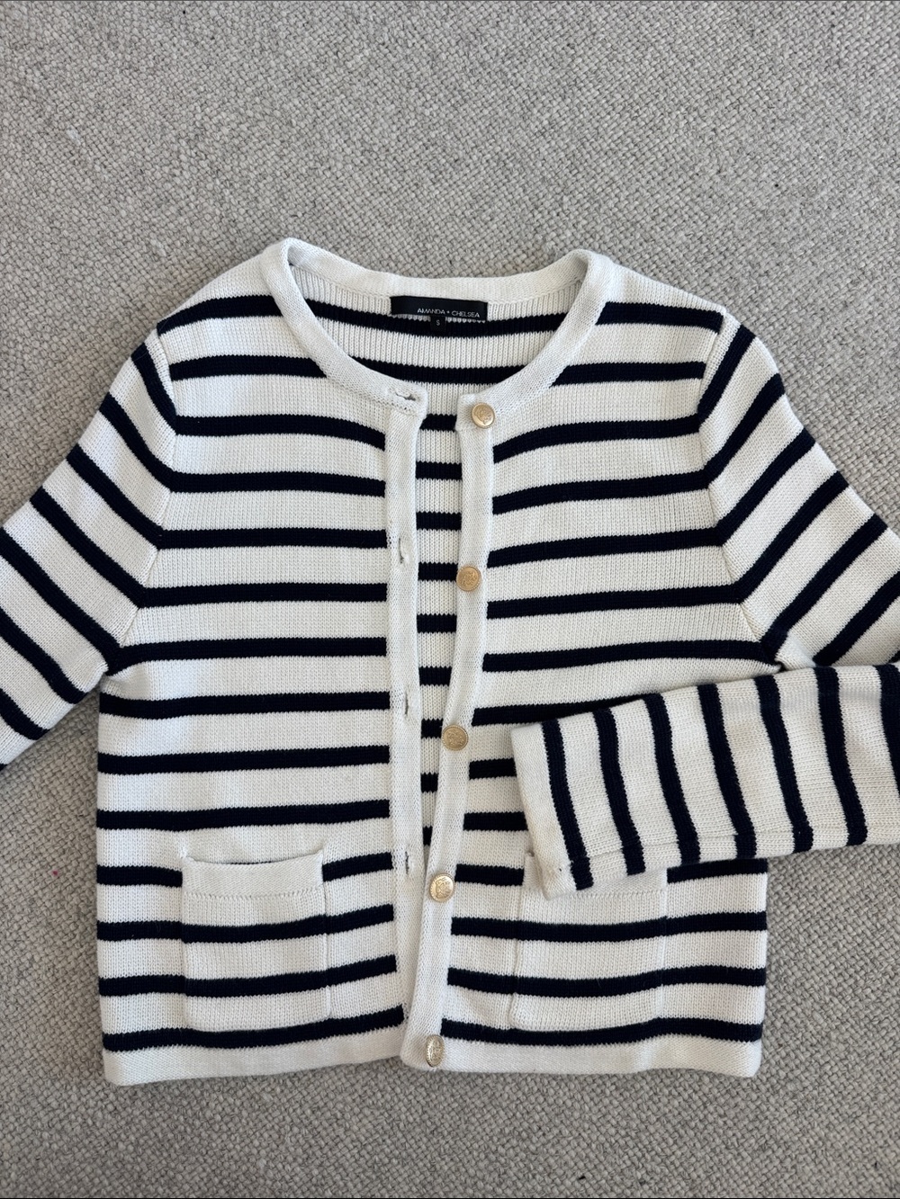 Amanda & Chelsea Navy and White Striped Button Cardigan